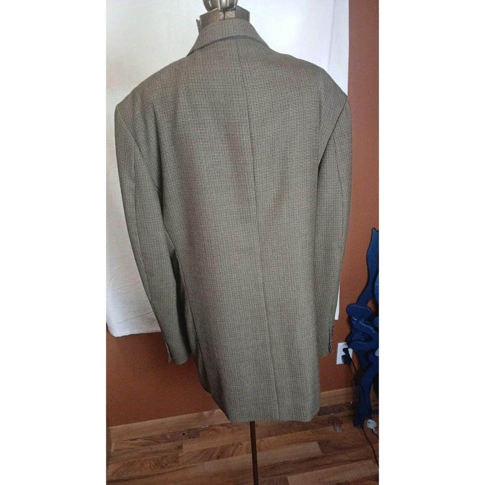 Oscar de la Renta Mens 44L Wool Blazer Sport Coat Brown Green Houndstooth T090
